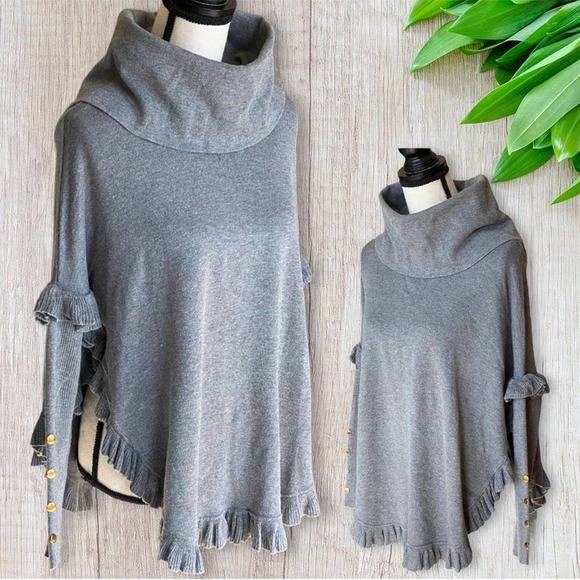 Joseph A Sweaters - Joseph A Long Sleeve Gray Cowl Neck Ruffle Poncho Sweater Size Large